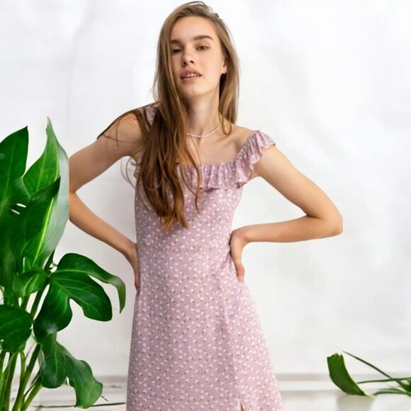 NWT J.ING Lavender Floral Print Midi Dress - Picture 6 of 6